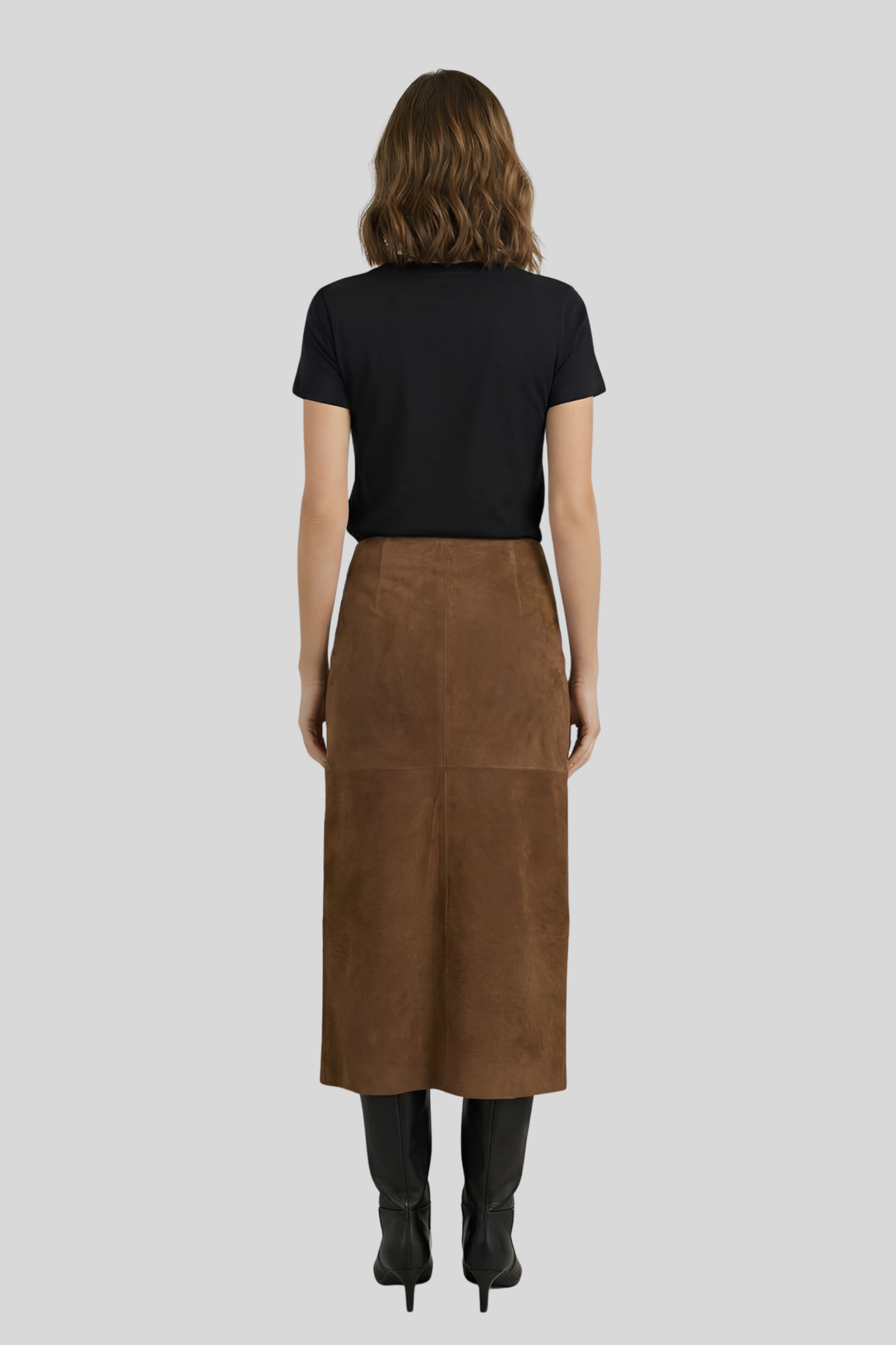 brown-suede-midi-slit-skirt-women Brown