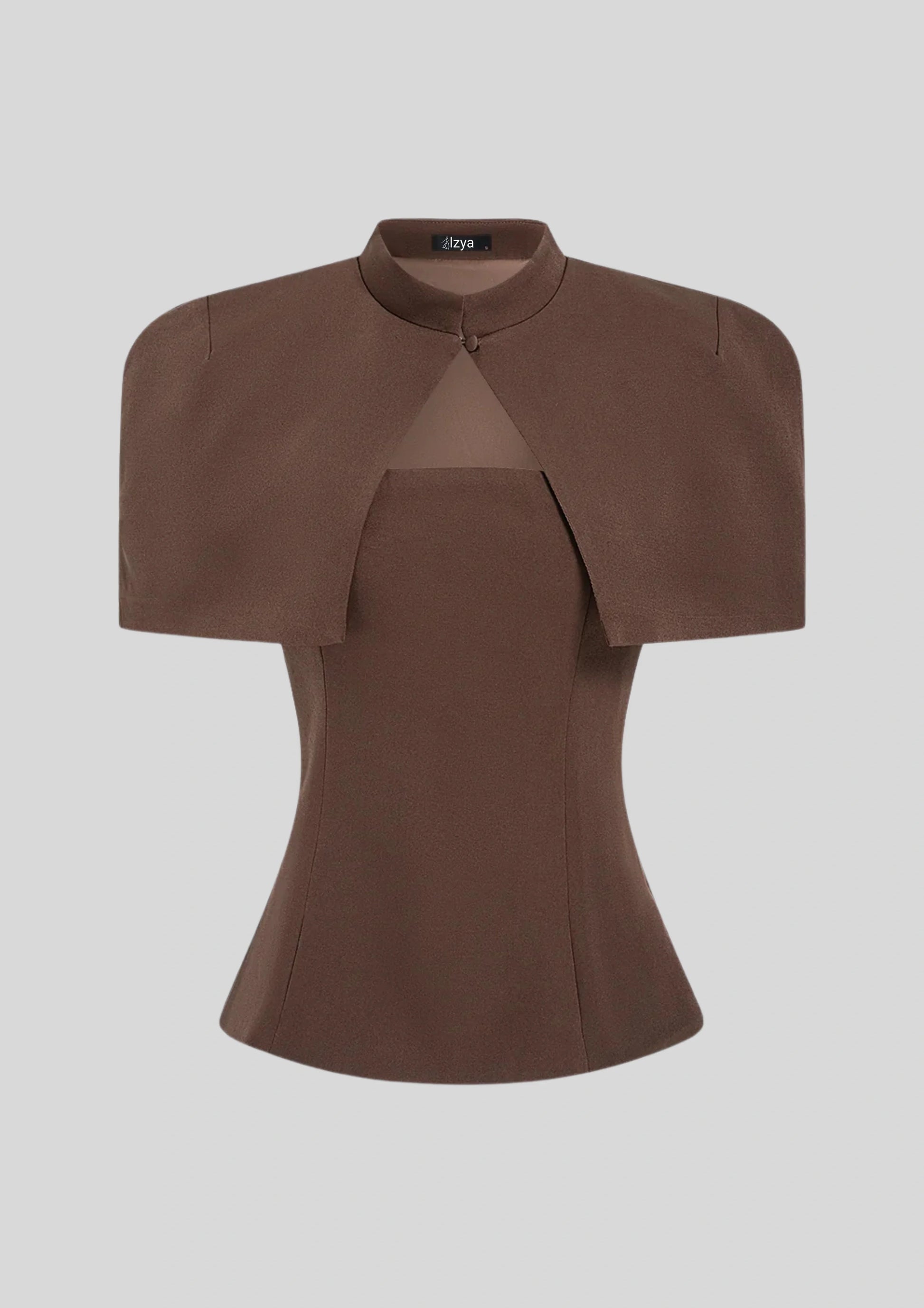 Cape Sleeve Keyhole Peplum Top Brown