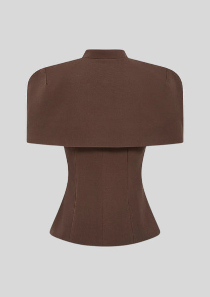 Cape Sleeve Keyhole Peplum Top Brown