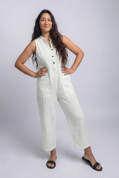 100% Linen Sleeveless Flowy Wide Leg Jumpsuit