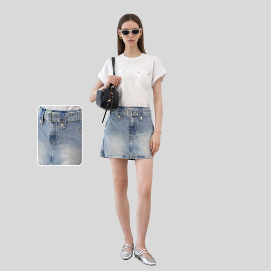 Belted Denim Mini Skirt