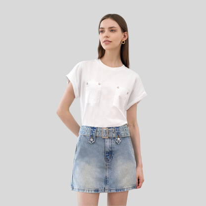 Belted Denim Mini Skirt