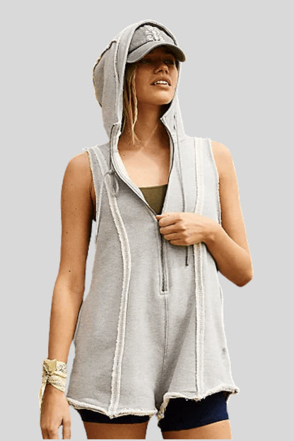 Fitted Zip Front Open Back Romper