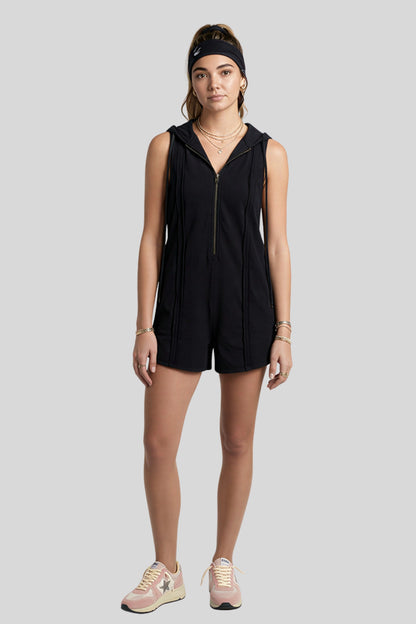 Fitted Zip Front Open Back Romper