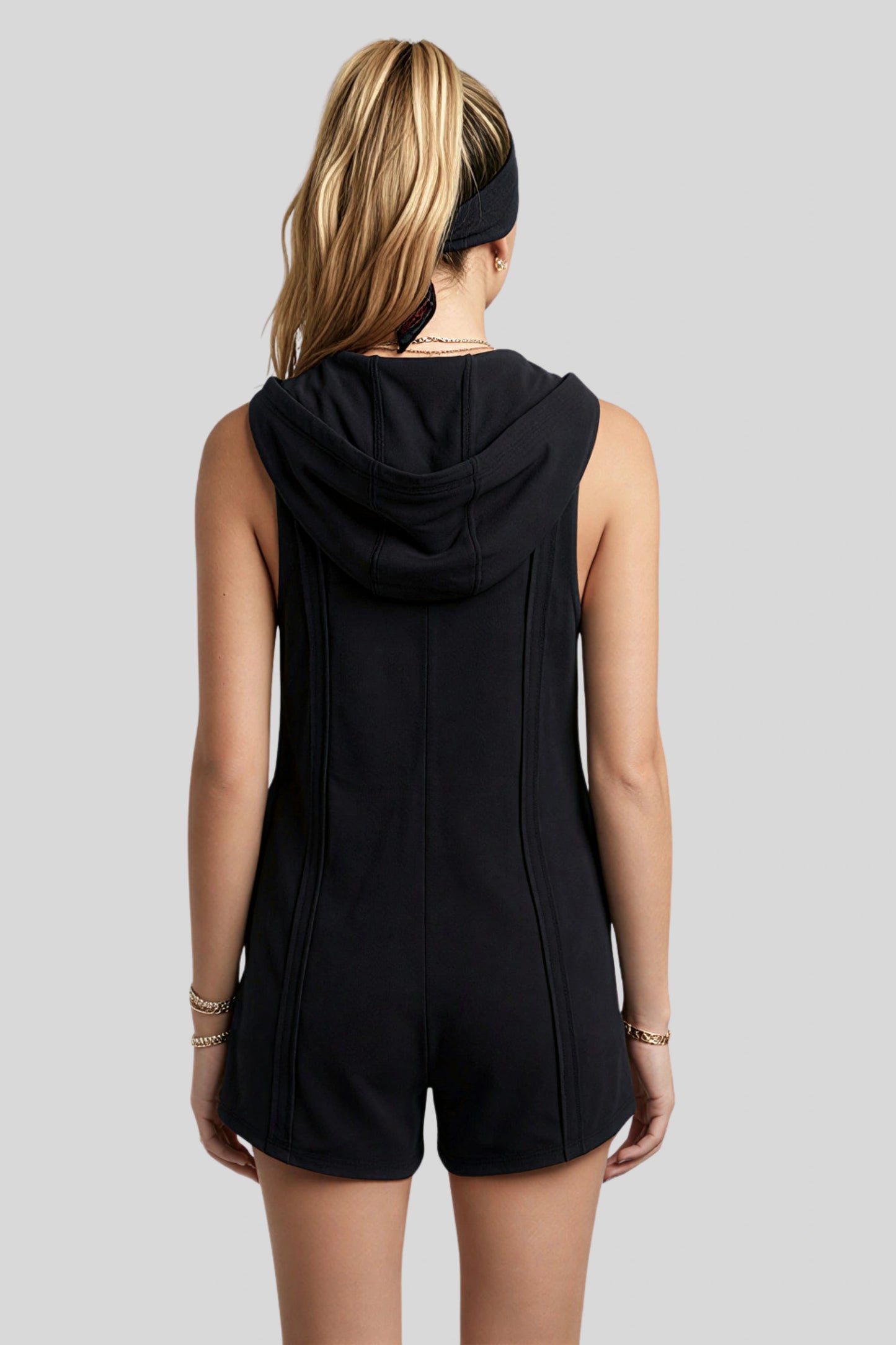 Fitted Zip Front Open Back Romper