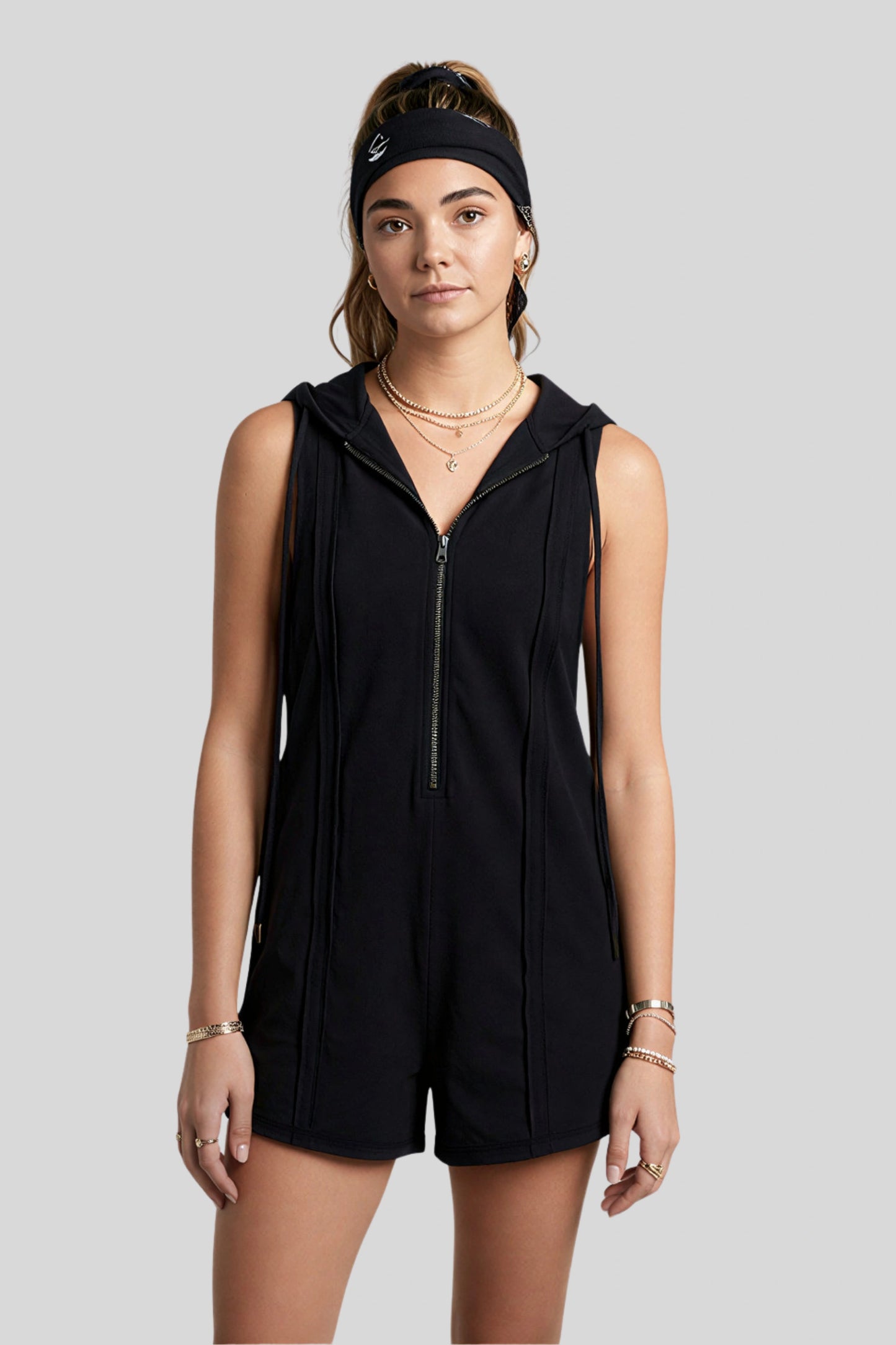 Fitted Zip Front Open Back Romper