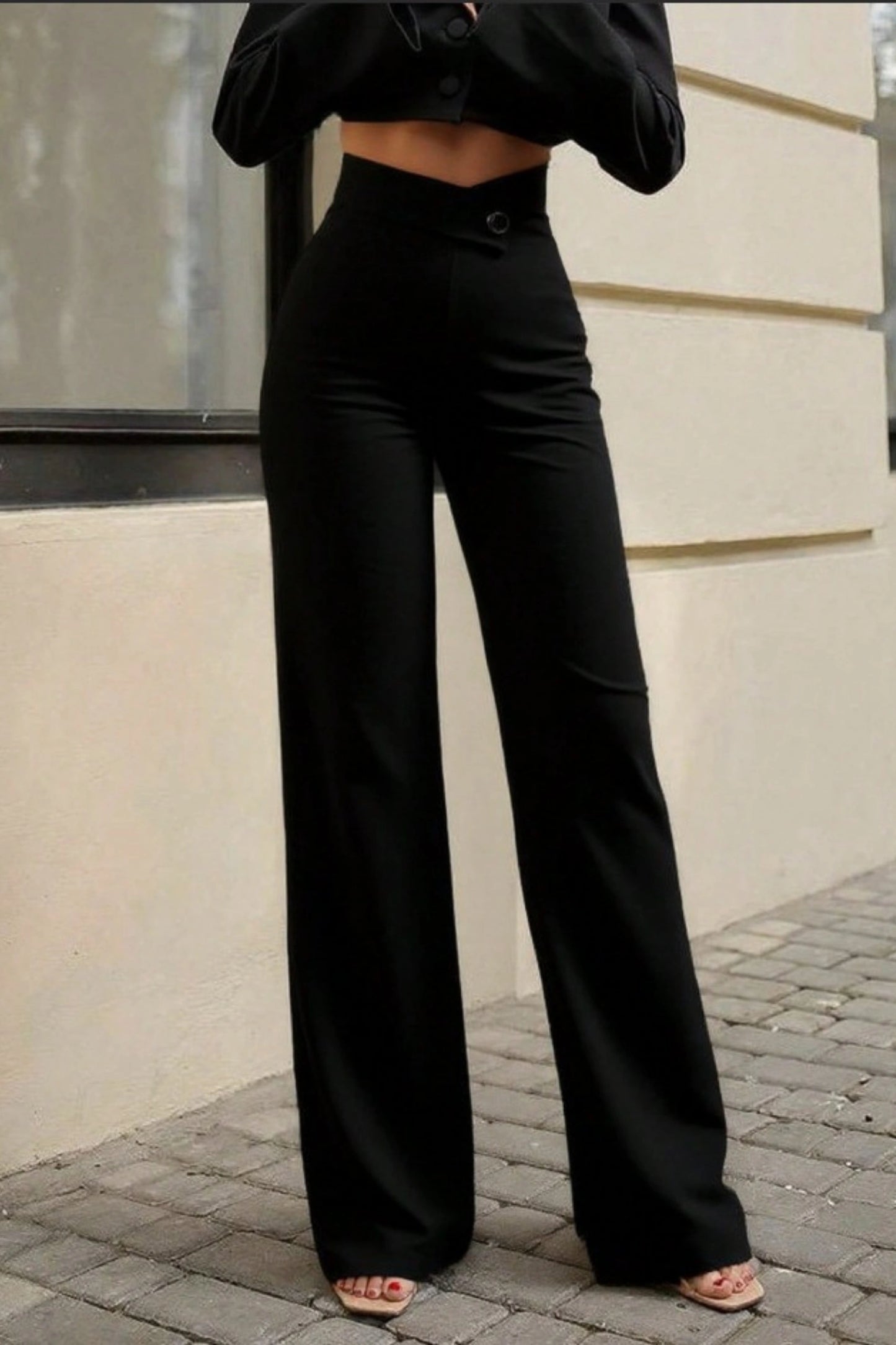Black High Waist Straight Leg Trousers