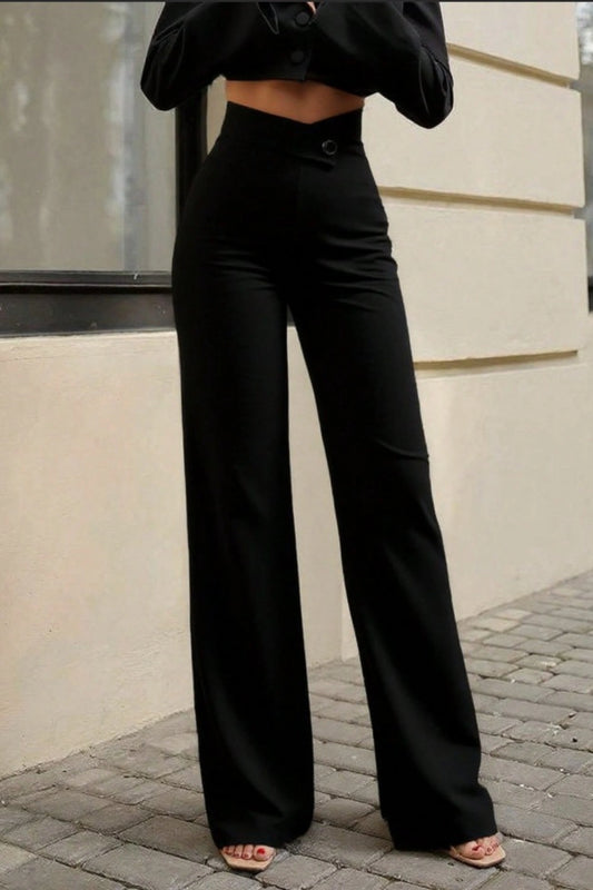 Black High Waist Straight Leg Trousers