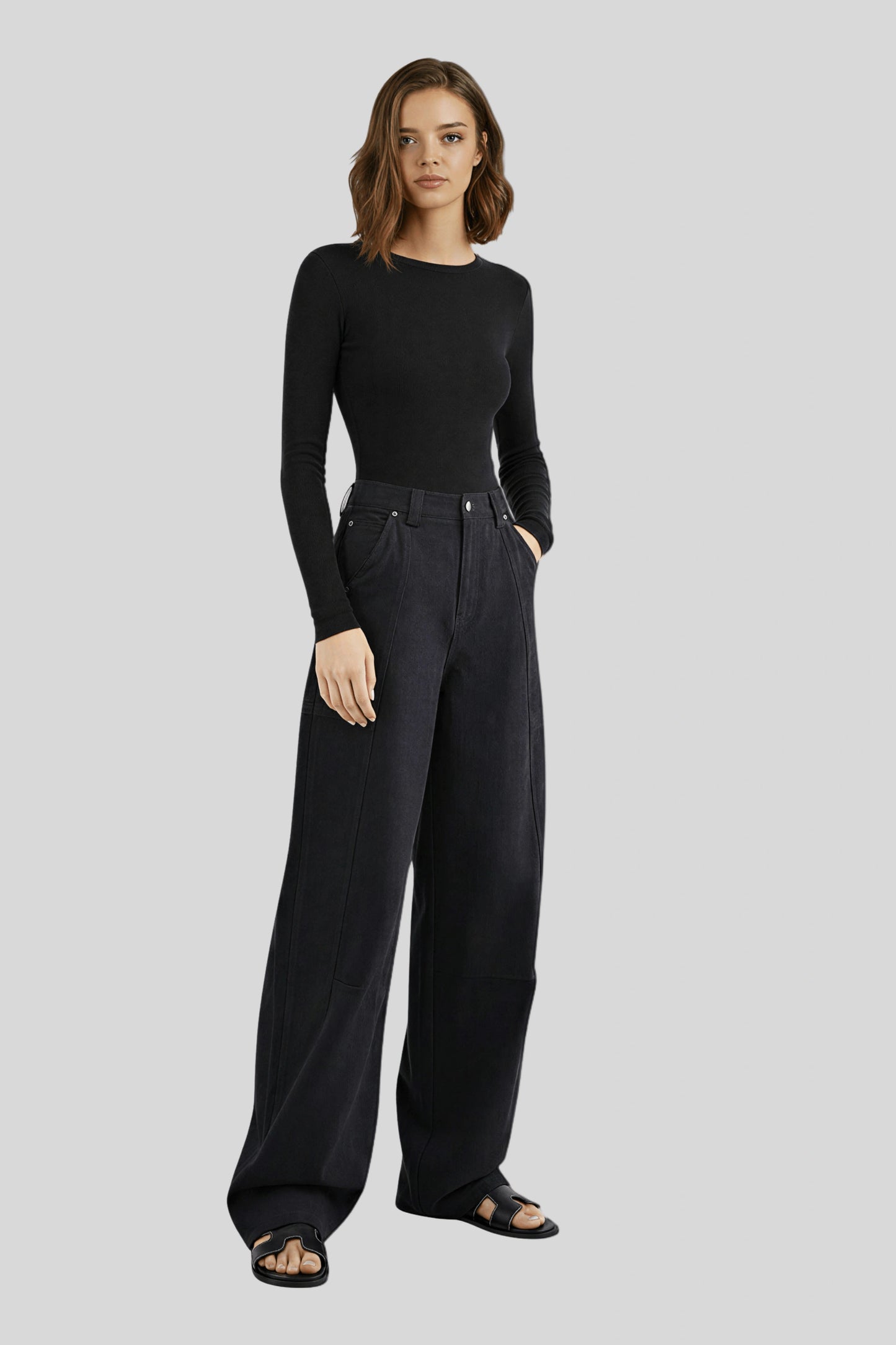 Alzya high waisted wide leg cargo pants navy blue