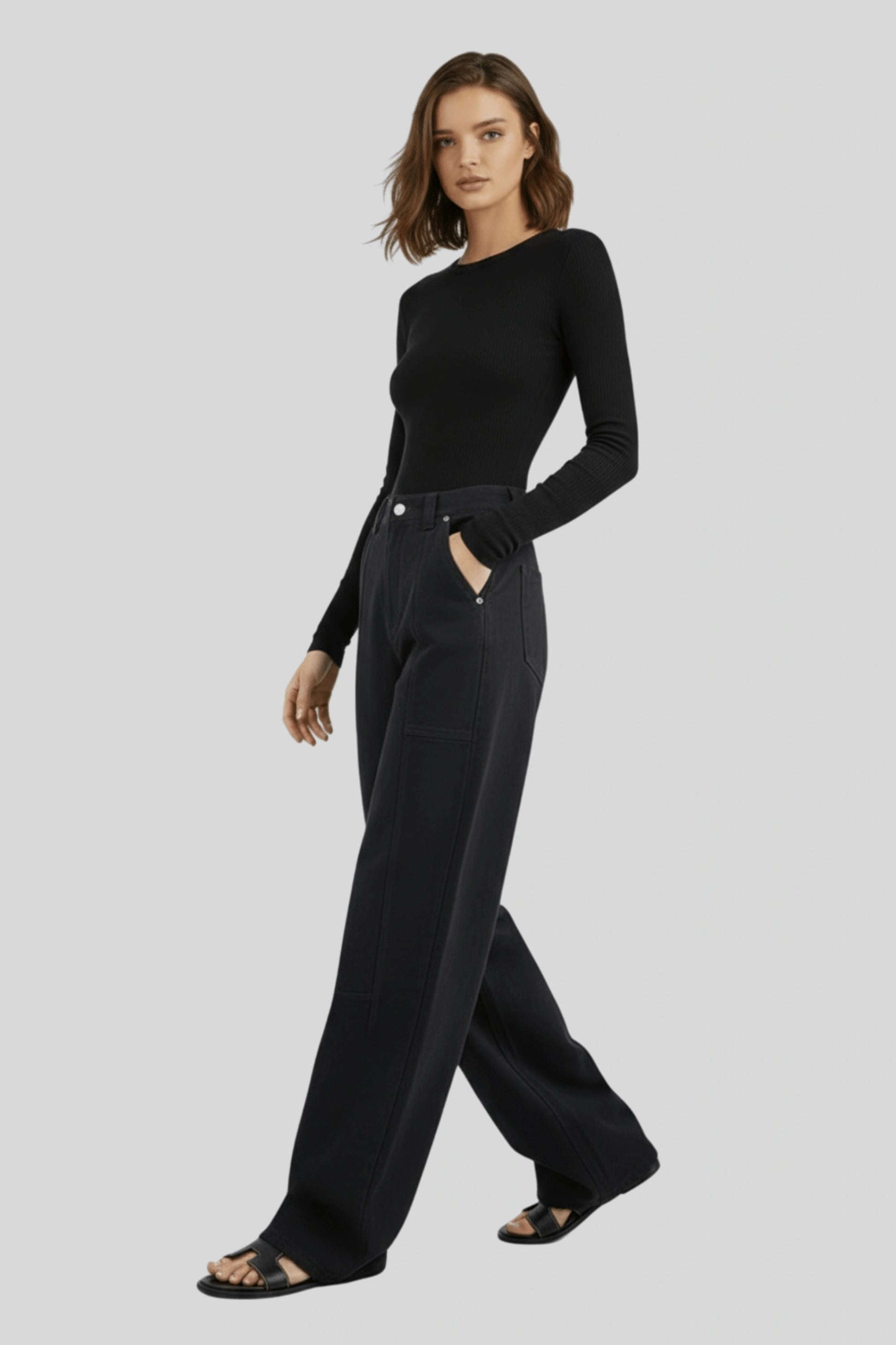 Alzya high waisted wide leg cargo pants navy blue