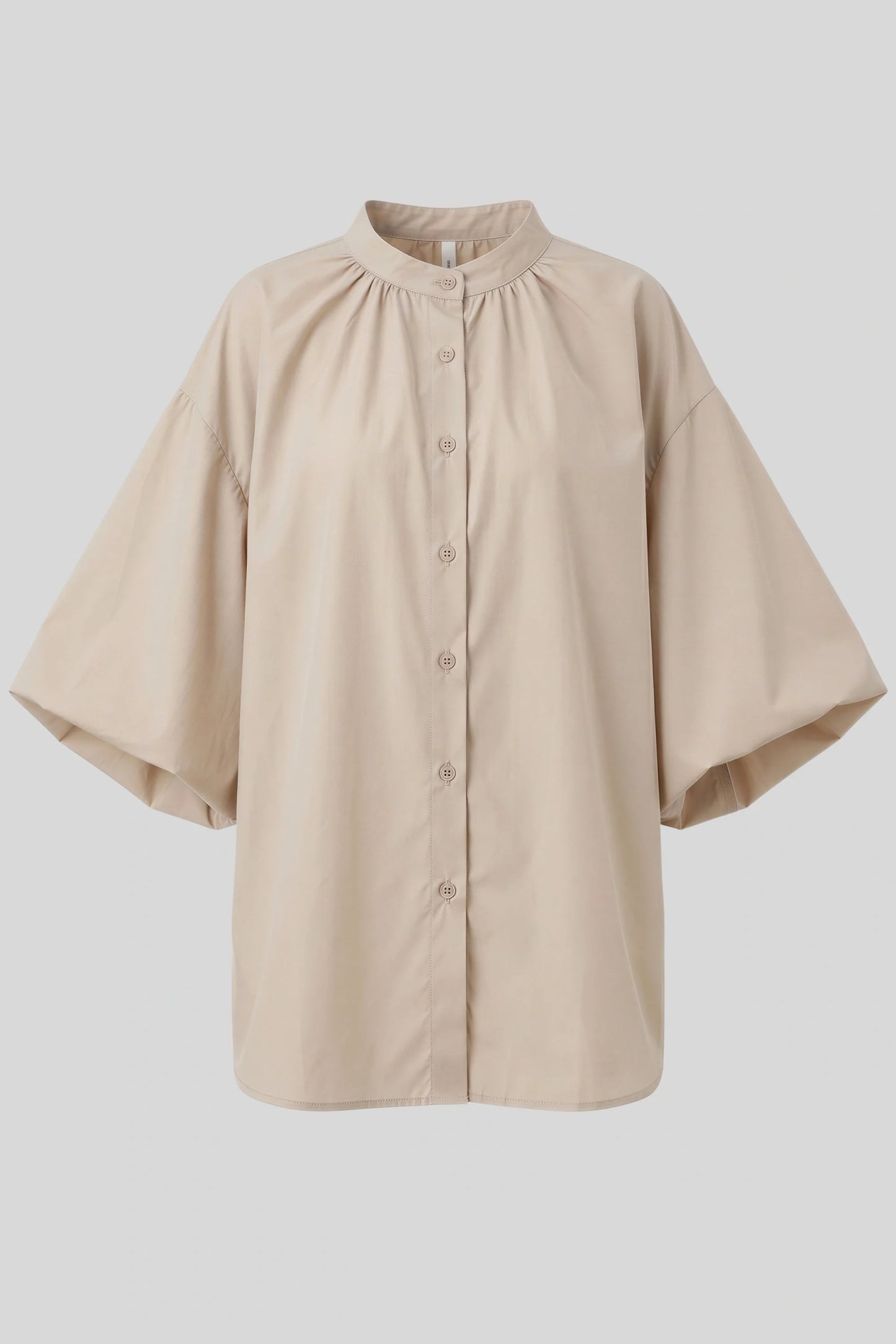 Apricot Puff-Sleeve Stand-Collar Button Blouse Apricot