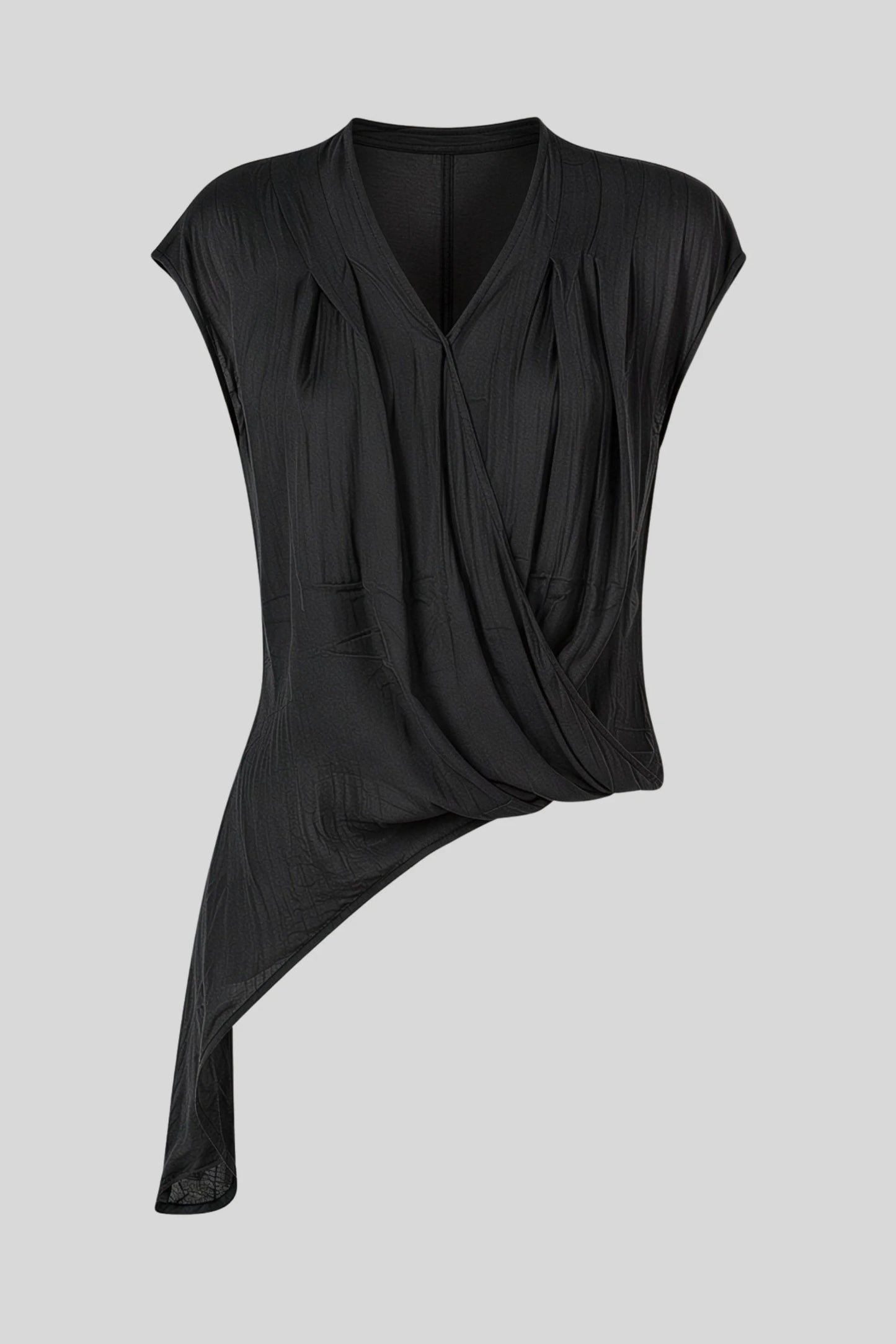 Asymmetric Wrap V-Neck Loose Short-Sleeve Top Khaki