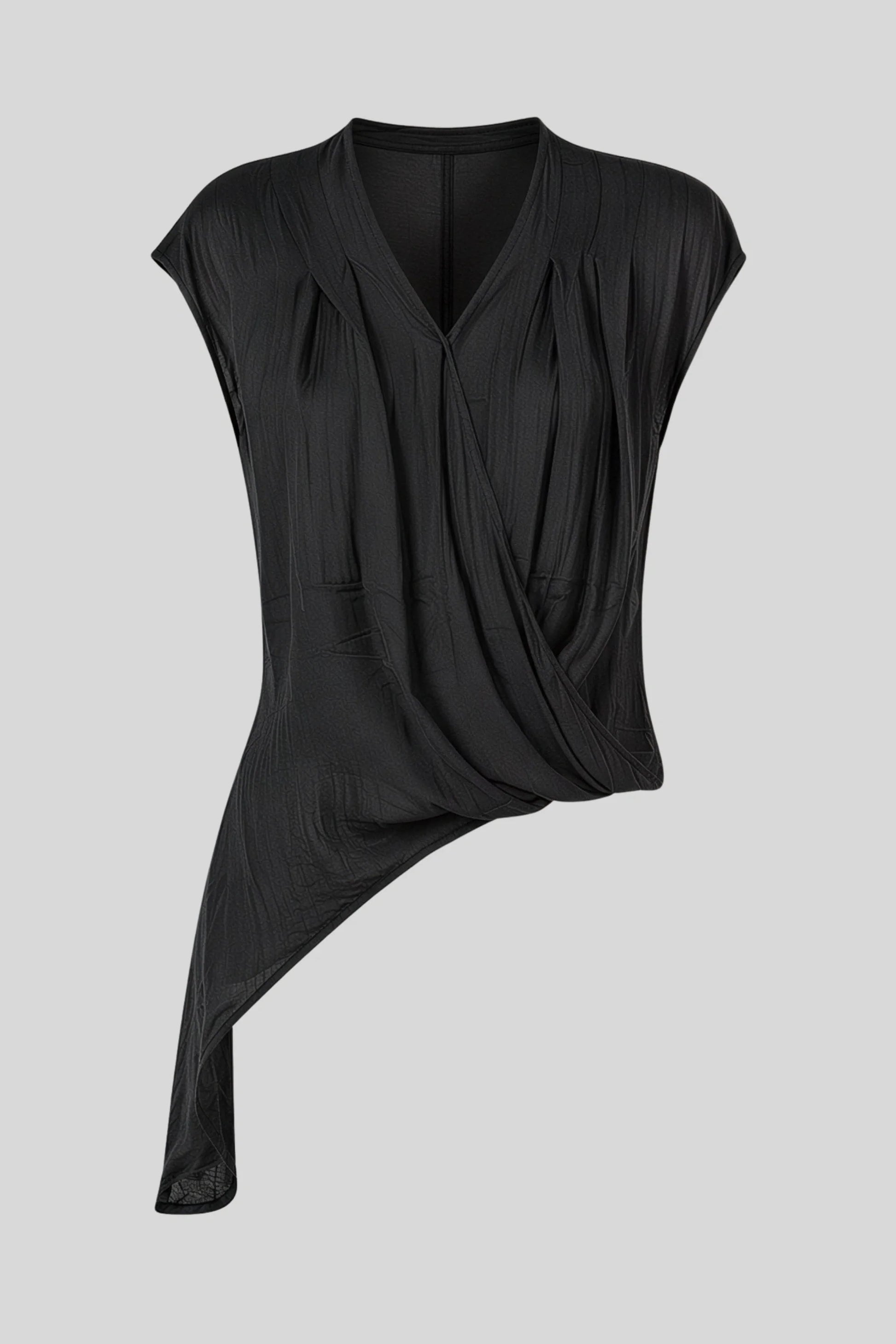 Asymmetric Wrap V-Neck Loose Short-Sleeve Top Khaki