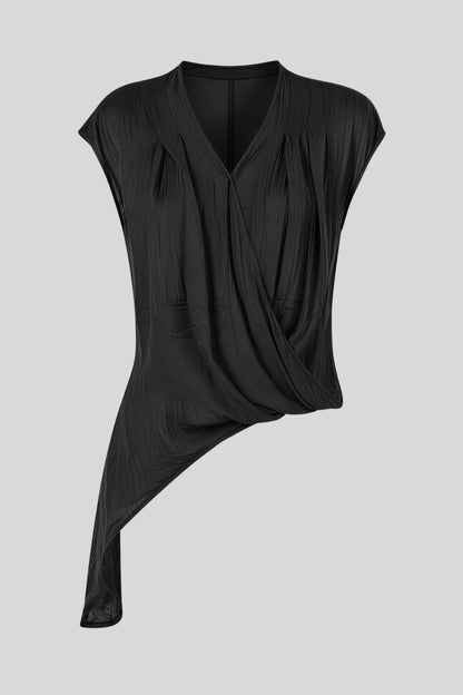 Asymmetric Wrap V-Neck Loose Short-Sleeve Top Khaki