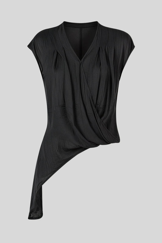 Asymmetric Wrap V-Neck Loose Short-Sleeve Top Khaki