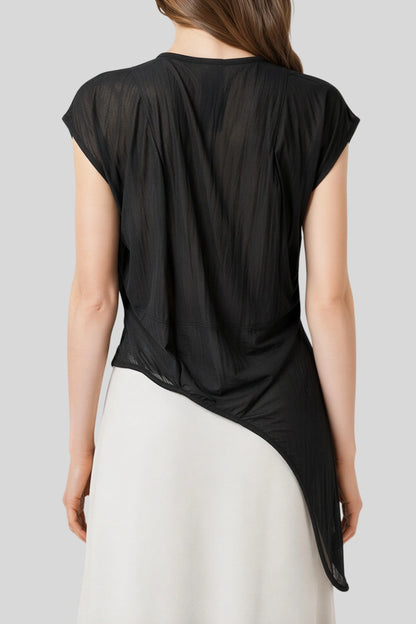 Asymmetric Wrap V-Neck Loose Short-Sleeve Top Khaki