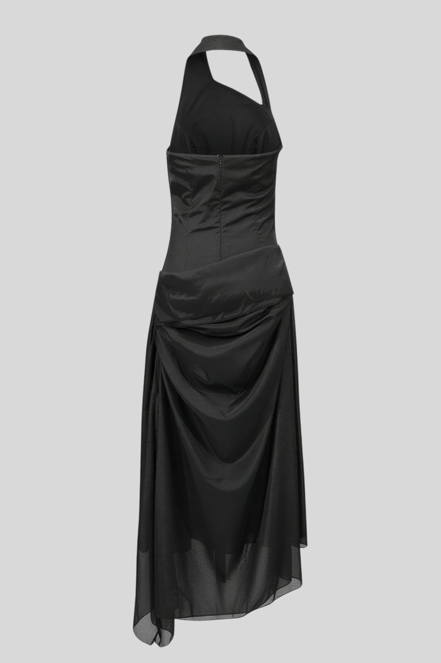 Black Chiffon Halter Metal Buckle Long Dress Black