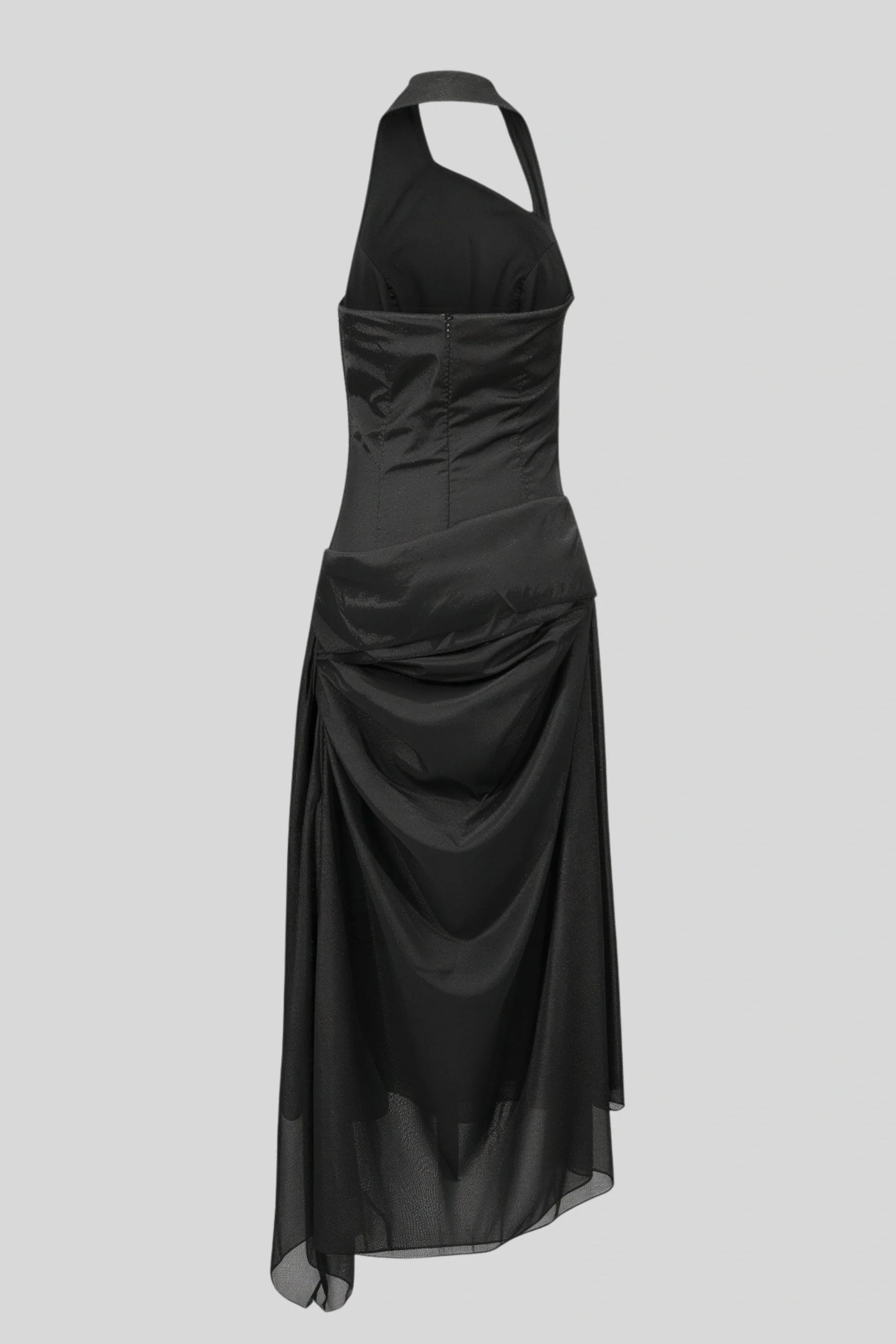 Black Chiffon Halter Metal Buckle Long Dress Black