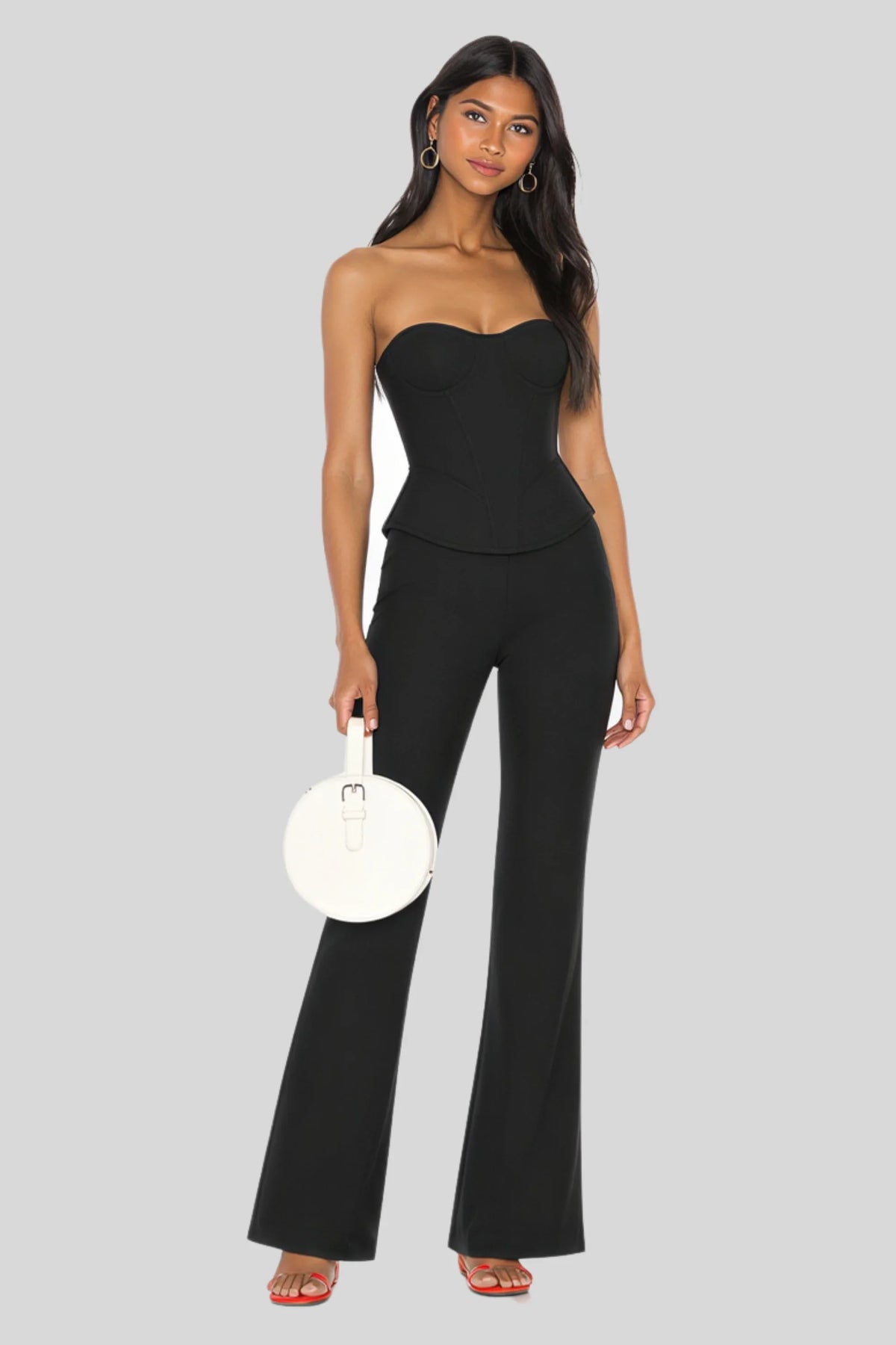 Black High-Waist Flare Pants in Suiting Fabric Black