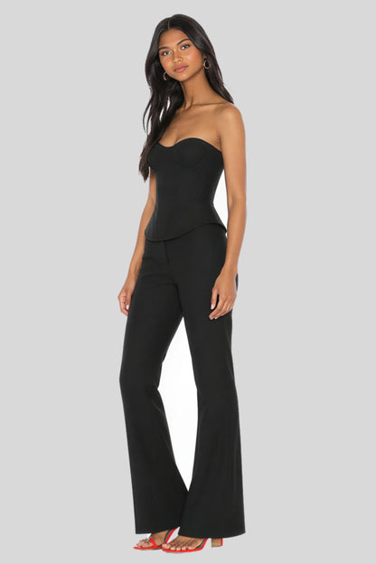 Black High-Waist Flare Pants in Suiting Fabric Black