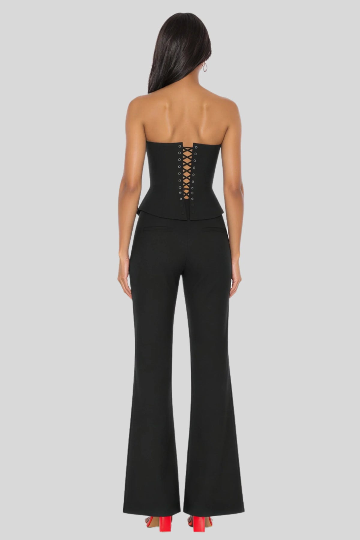 Black High-Waist Flare Pants in Suiting Fabric Black