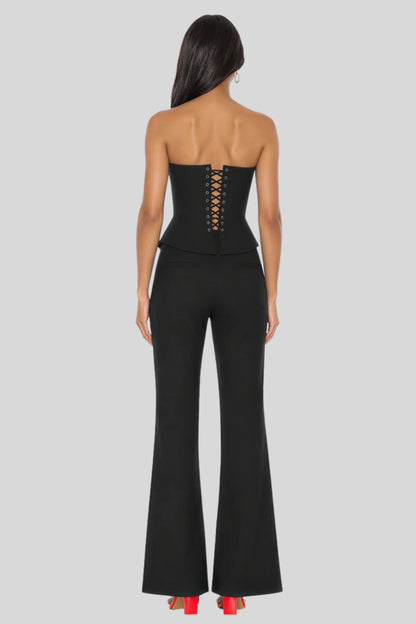 Black High-Waist Flare Pants in Suiting Fabric Black