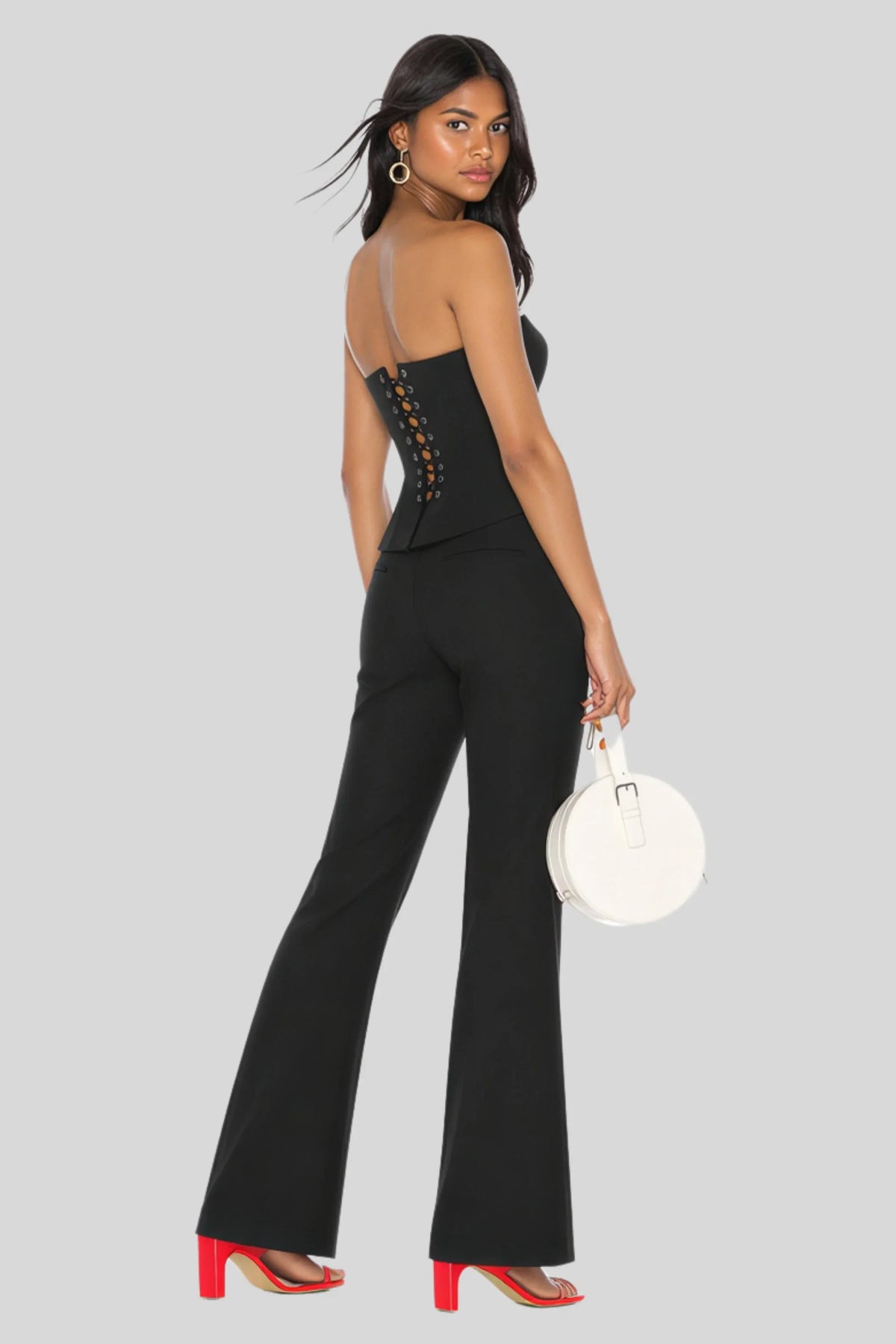 Black High-Waist Flare Pants in Suiting Fabric Black