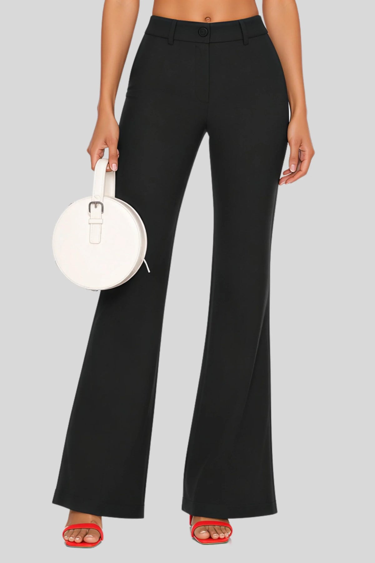 Black High-Waist Flare Pants in Suiting Fabric Black