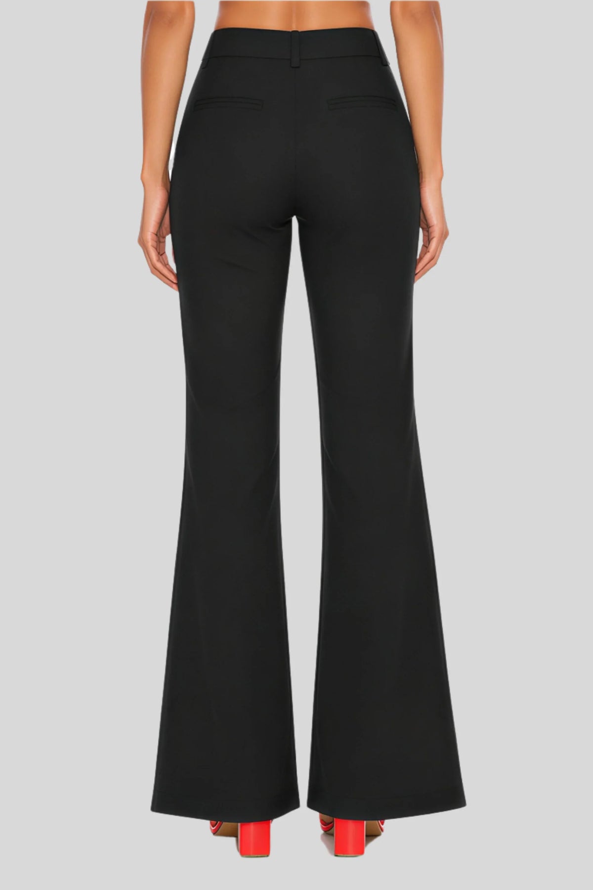 Black High-Waist Flare Pants in Suiting Fabric Black