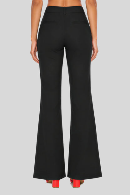 Black High-Waist Flare Pants in Suiting Fabric Black