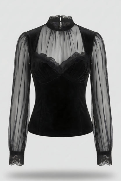 Alzya Black Lace Lantern Sleeve Top 