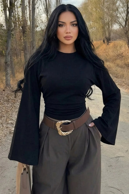 Black Long-Sleeve Lace Crop Top