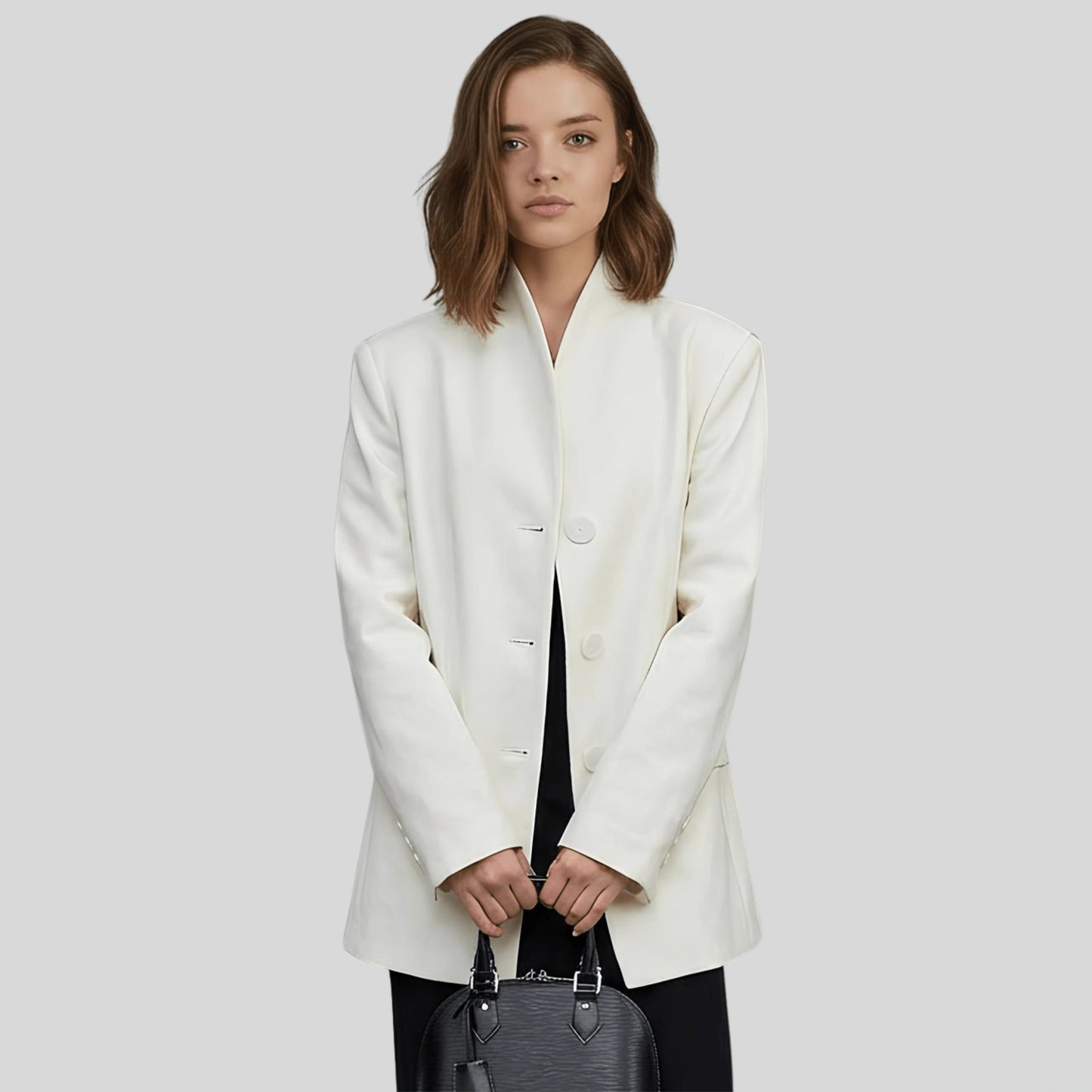 Alzya Black Oversized Blazer with High Collar White