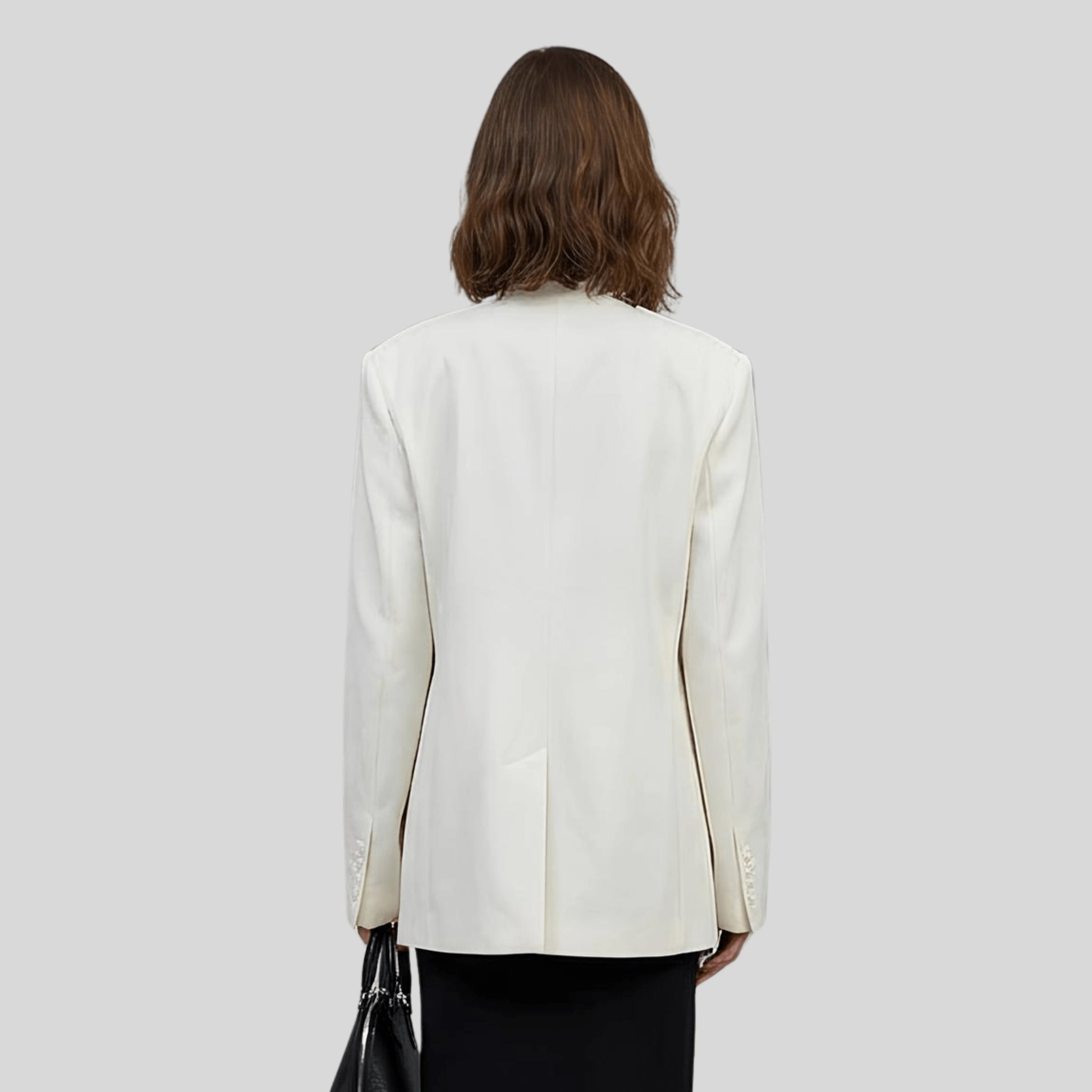 Alzya Black Oversized Blazer with High Collar White