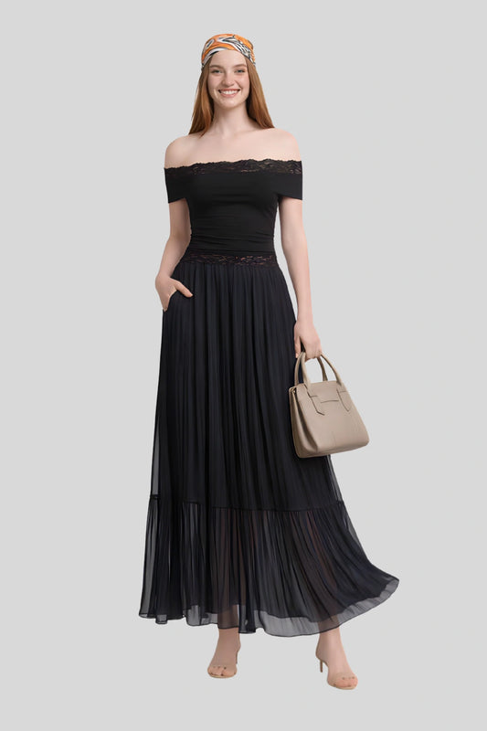 Black Maxi Skirt That Lengthens and Moves With You Black