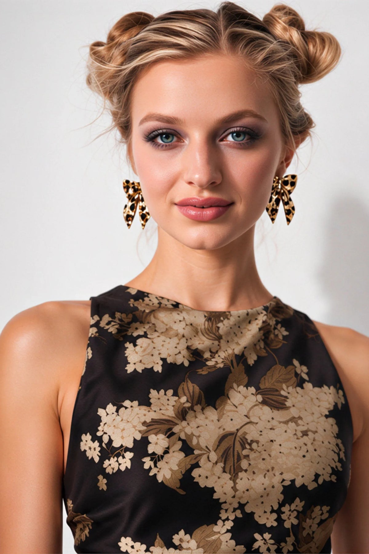 Black Silk Maxi Dress with Gold Floral Print and Cross-Back Straps Black