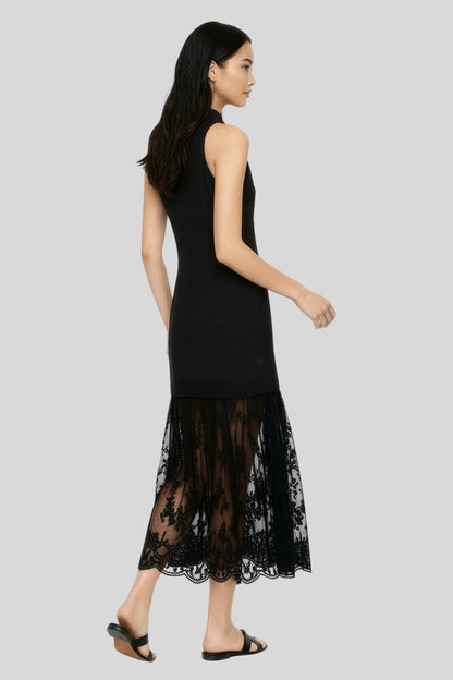 Sleeveless Long Dress with Embroidered Mesh Hem
