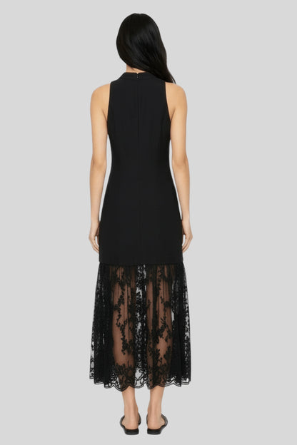 Sleeveless Long Dress with Embroidered Mesh Hem