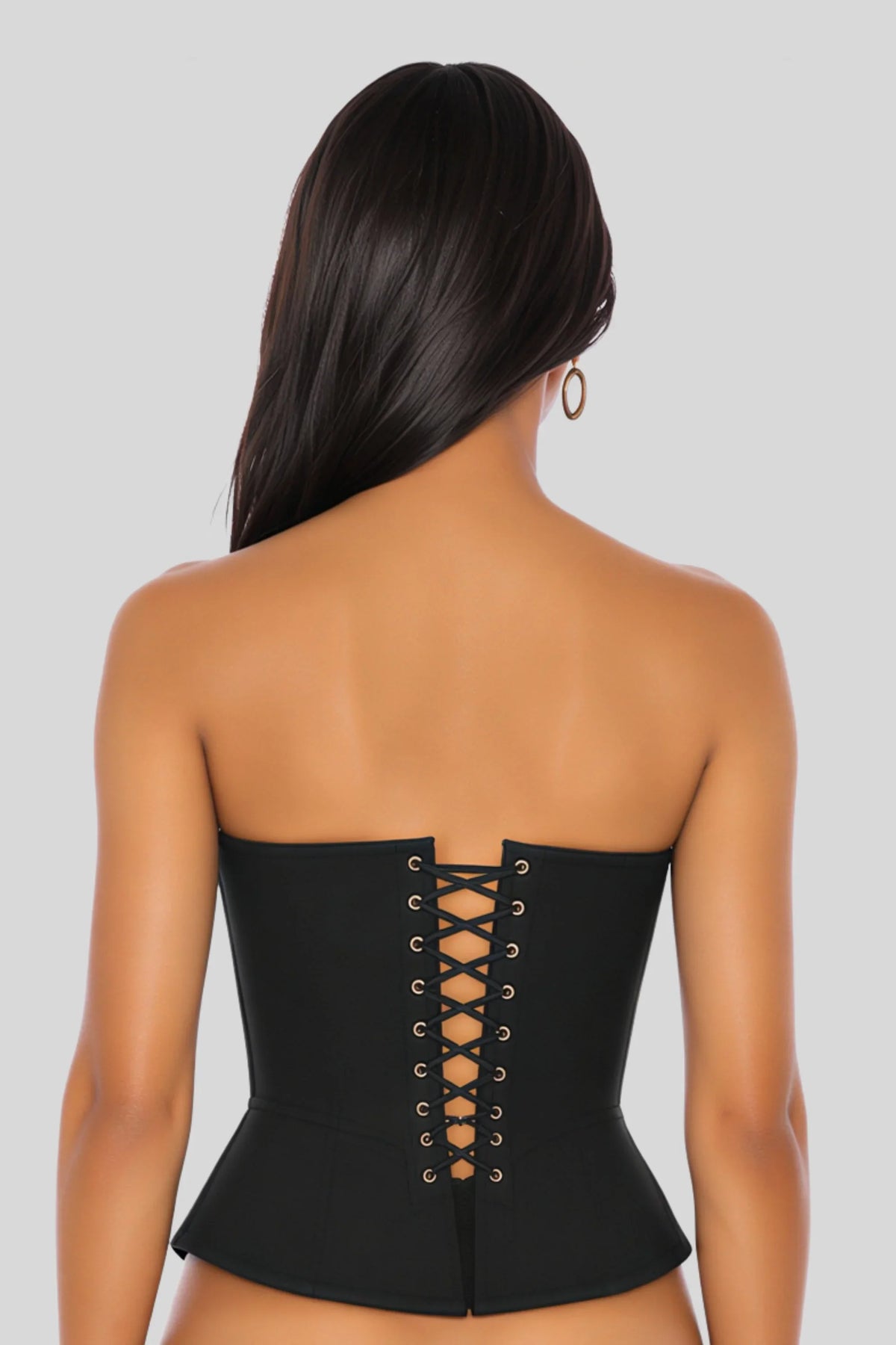 Black Structured Corset Bustier with Cups and Lace-Up Back Black