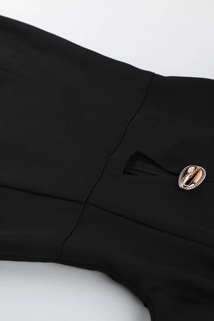 Black Tailored Midi Dress with Waist Cutouts Black