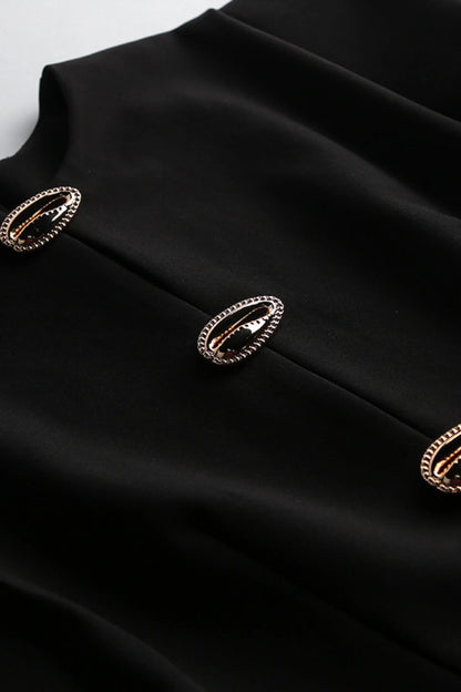 Black Tailored Midi Dress with Waist Cutouts Black