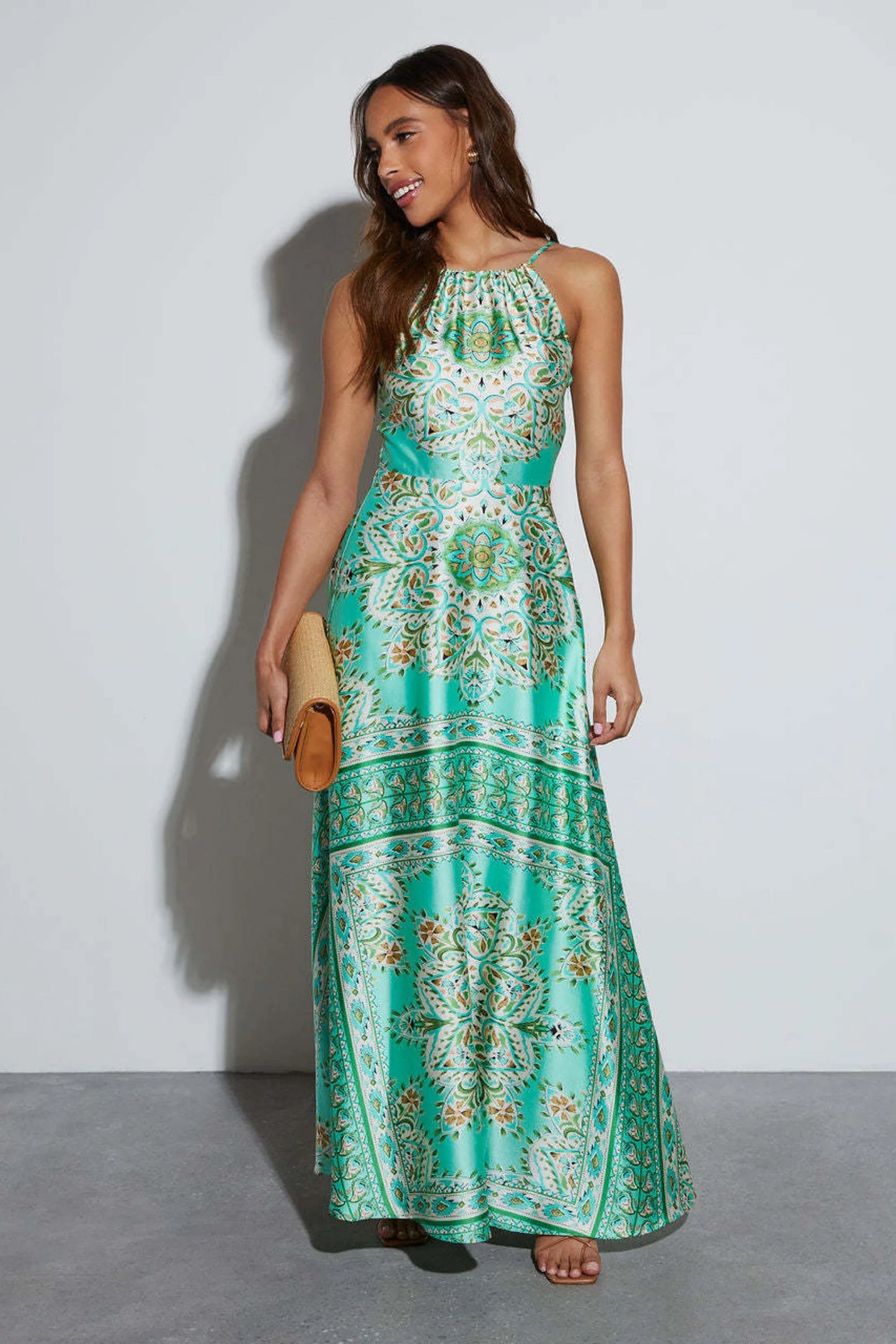 Bohemian Print Halter Strap Long Dress Multi-Color