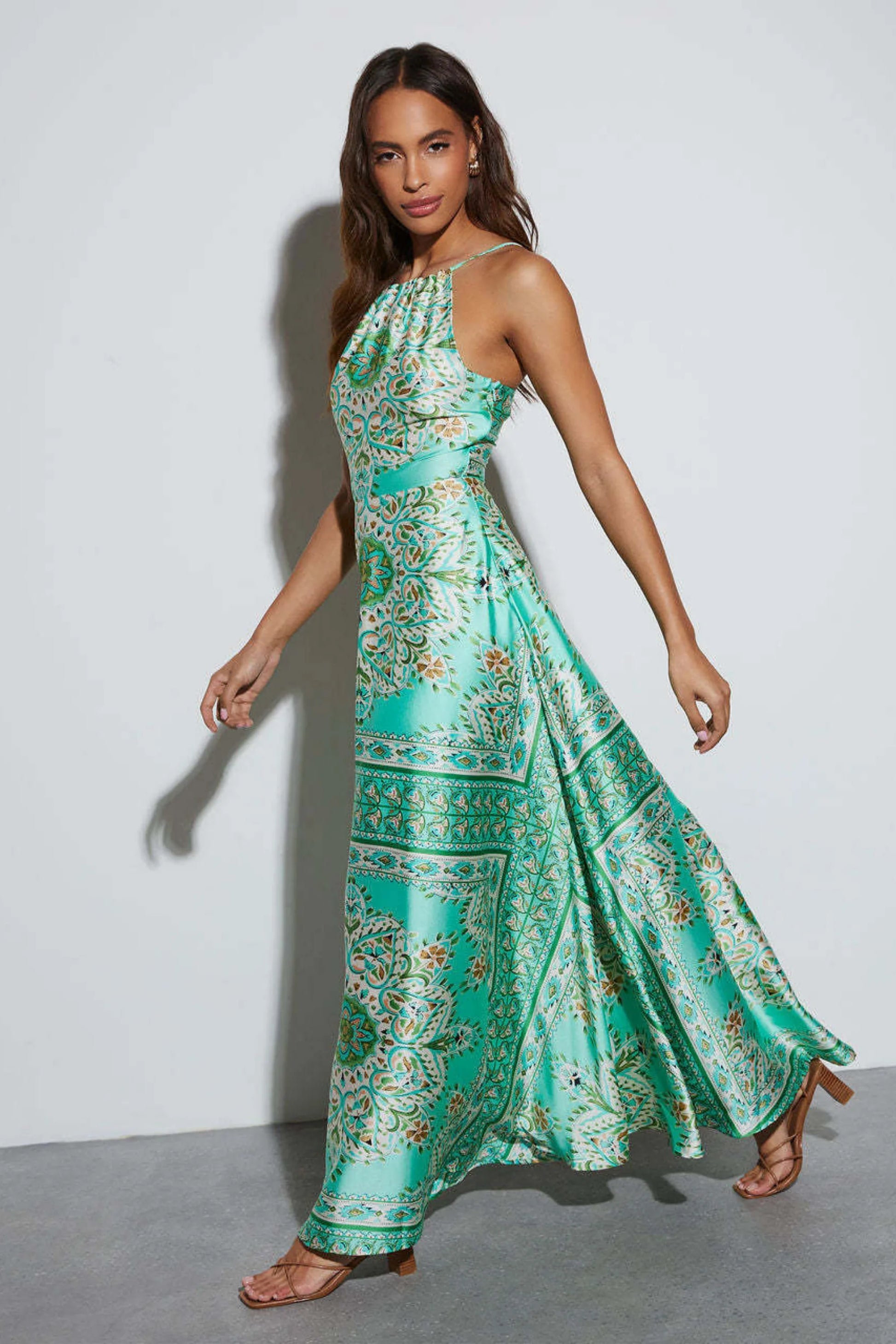 Bohemian Print Halter Strap Long Dress Multi-Color