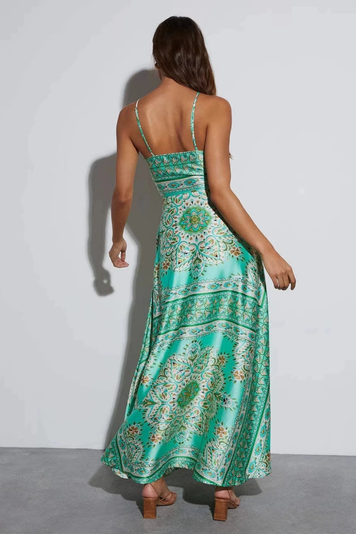 Bohemian Print Halter Strap Long Dress Multi-Color