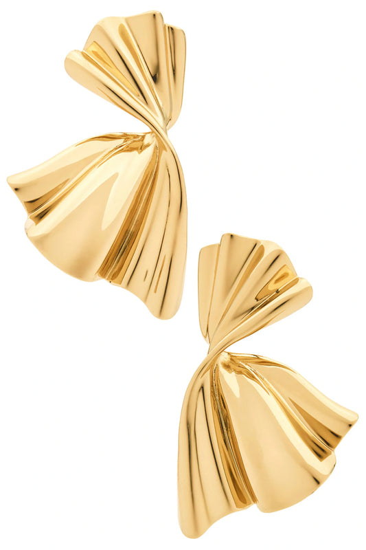 Gold Fan Bow-Shaped Statement Stud Earrings Gold