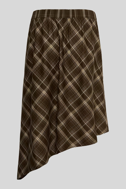 Brown Plaid Asymmetric Midi Skirt Brown