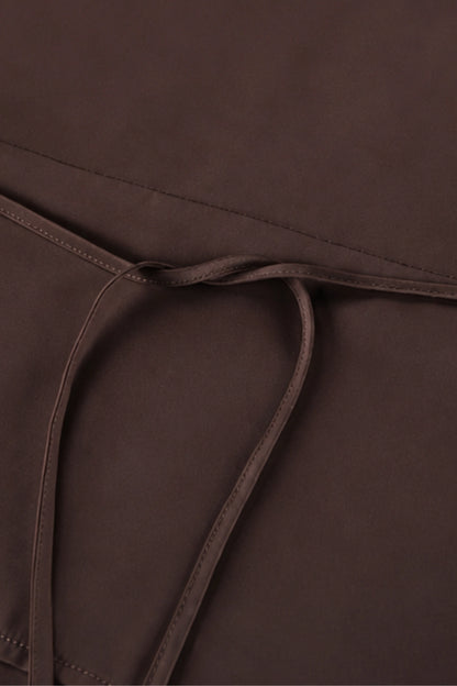 Brown Satin Lace Trim Wide Leg Pants Set