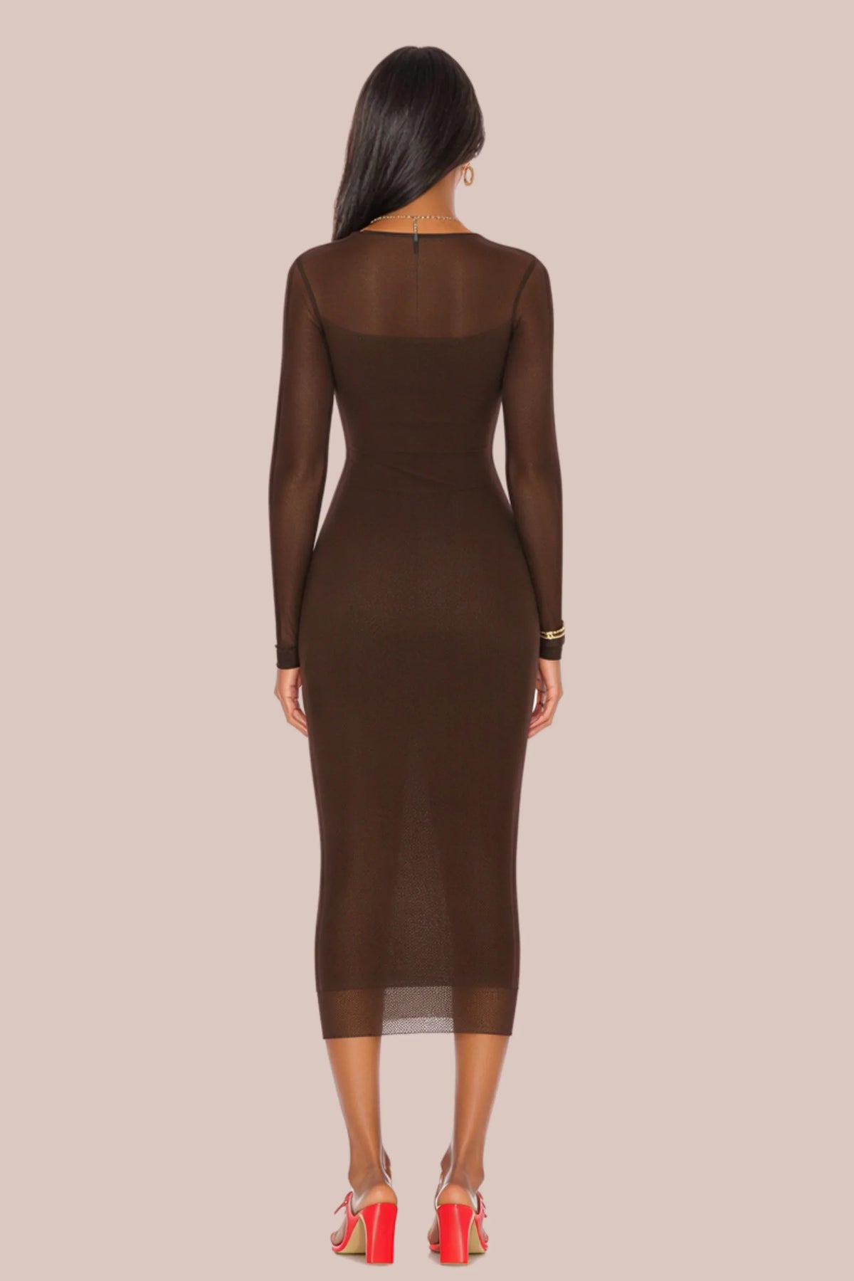 Black Floral Mesh Knit Maxi Dress brown