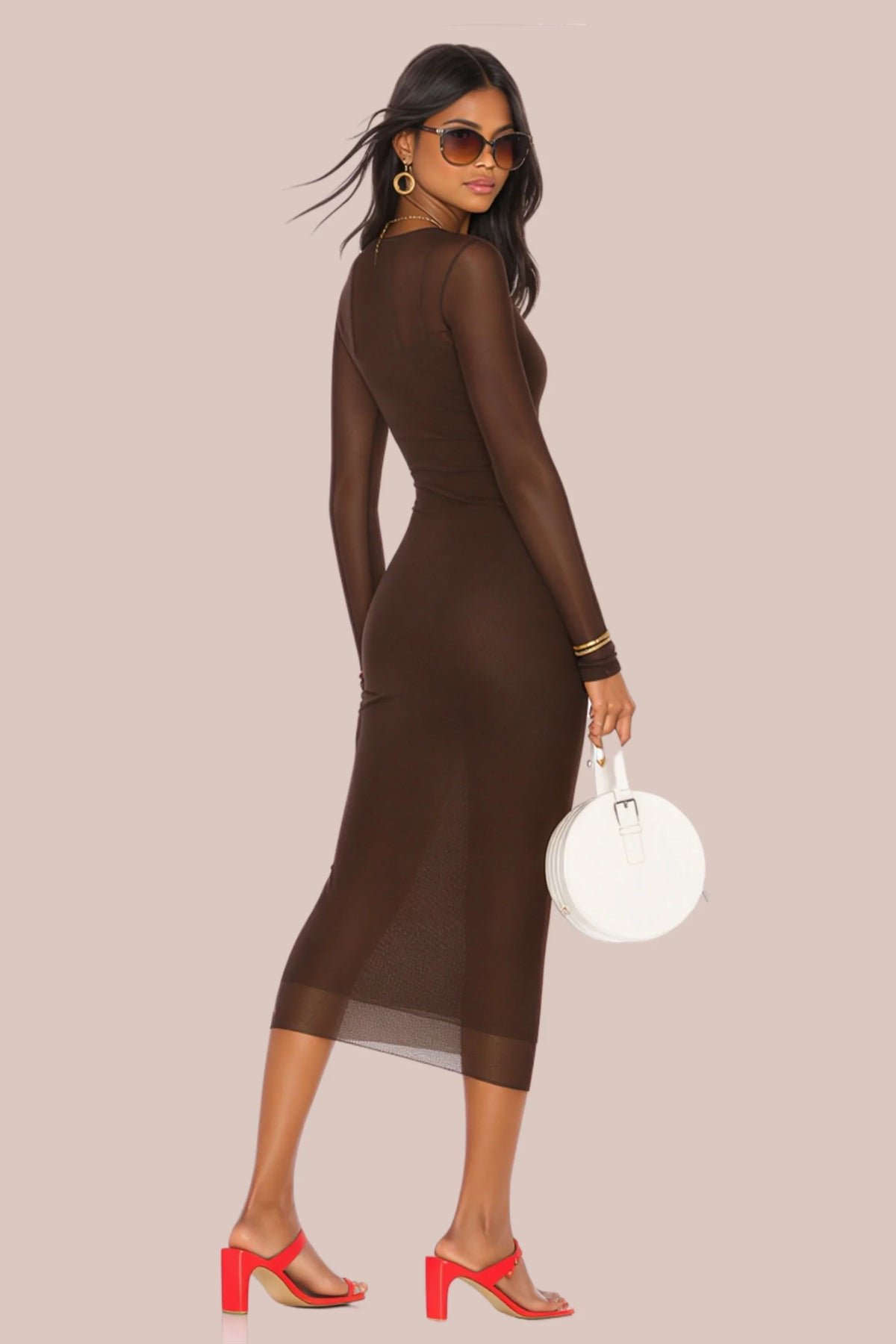 Black Floral Mesh Knit Maxi Dress brown