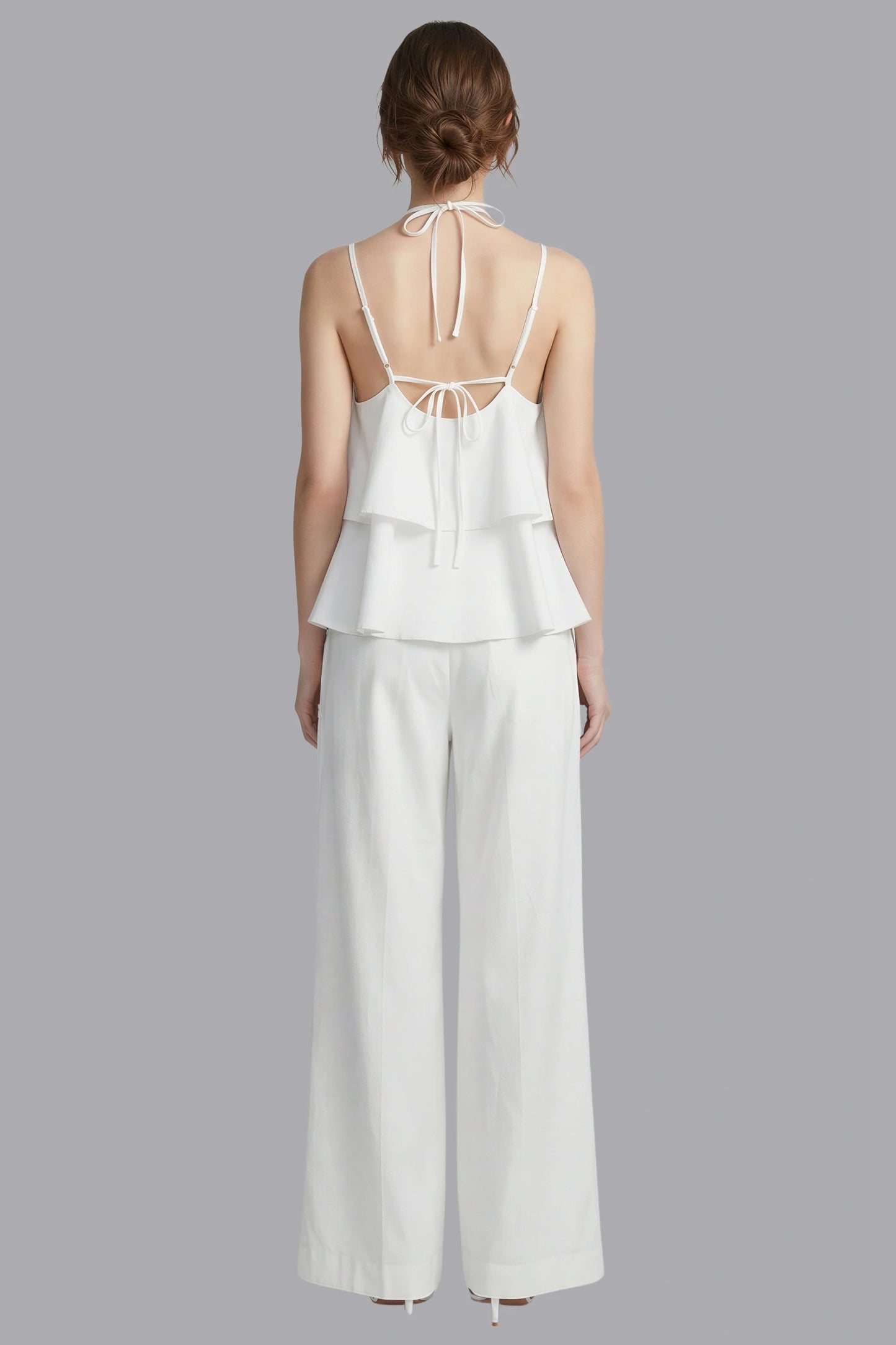 Butterfly Sleeve Top and Wide Leg Pants Set White